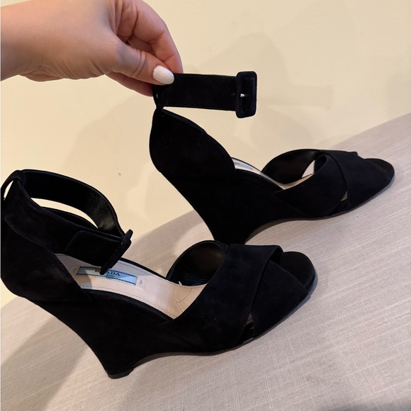 Elegant Platform Wedge Sandals - Handmade Womens Ankle Strap  Elegant Black Wedge Sandals